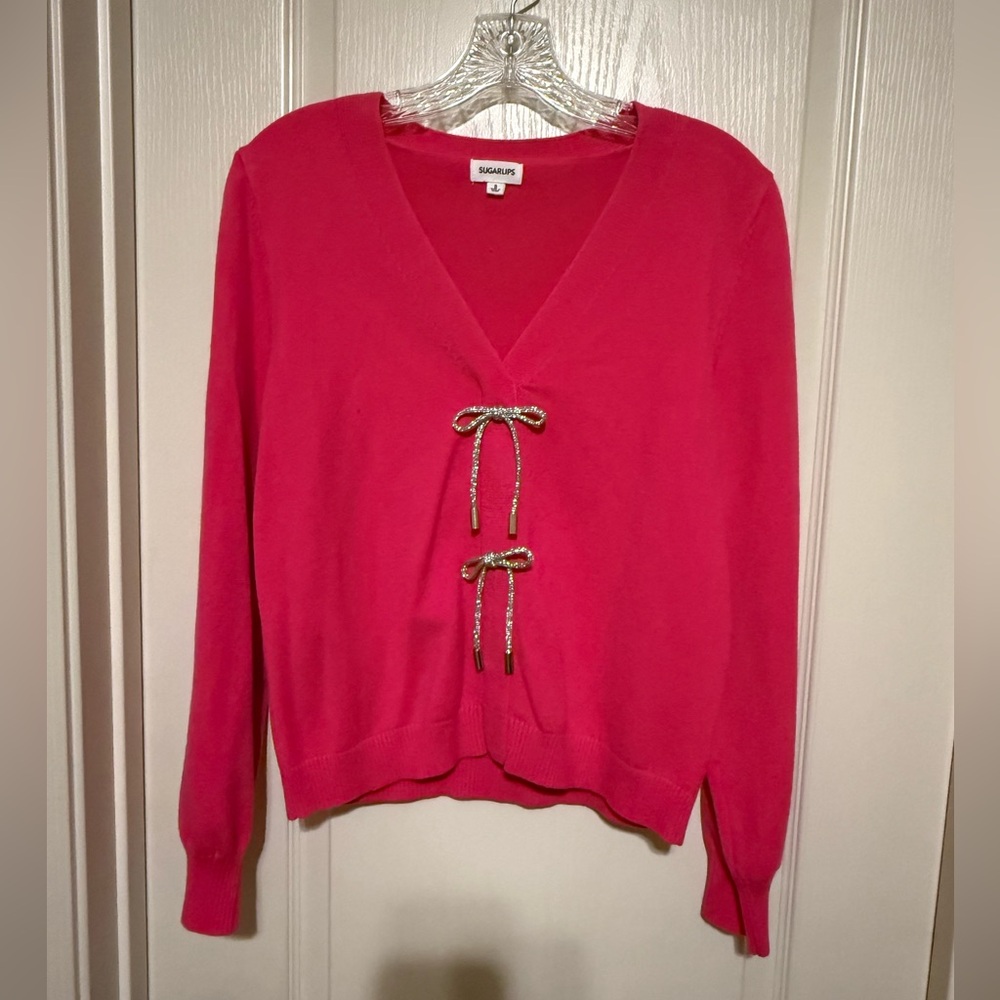 Sugarlips V-Neck Pink Sweater with Gold Ties